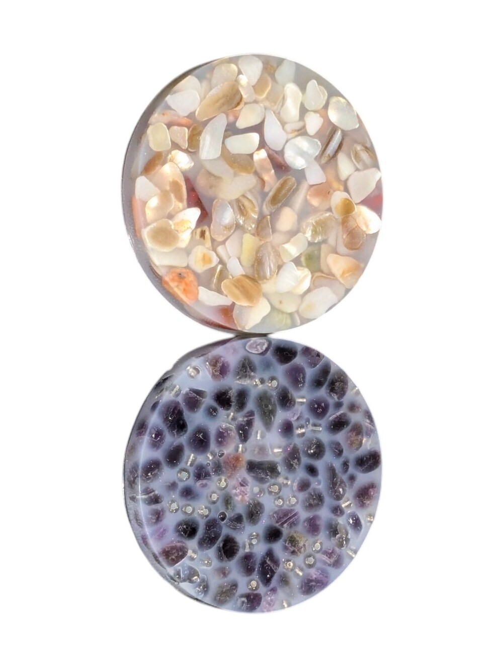 Premium Picky Pads 2pc Set • Genuine Amethyst Crystals • Seashells
